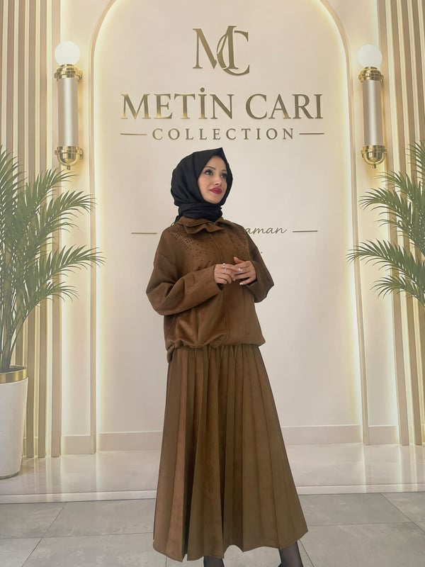 Misswhence Süet Plise Etek Camel 40901 