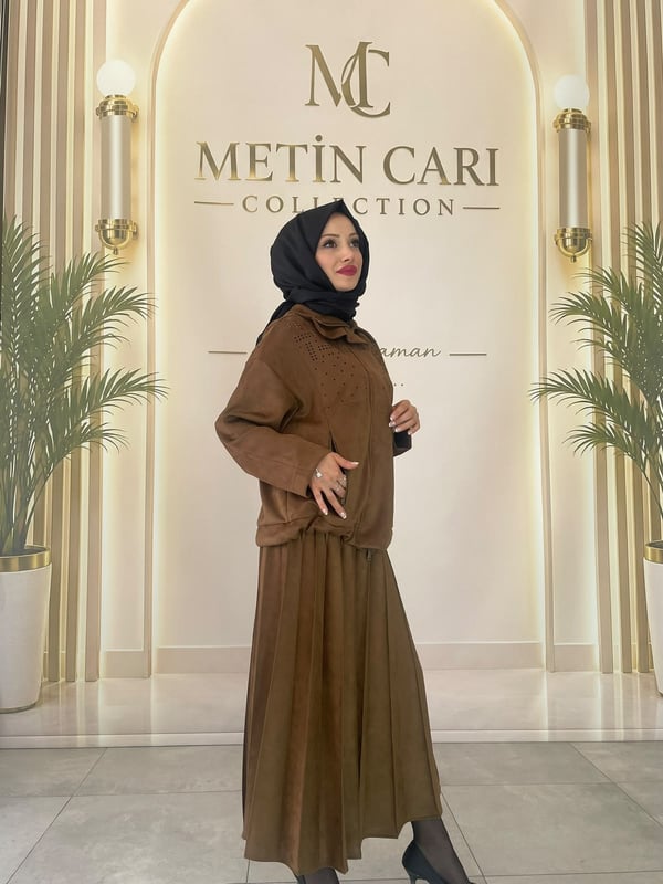 Misswhence Süet Plise Etek Camel 40901 