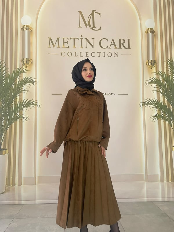 Misswhence Süet Plise Etek Camel 40901 