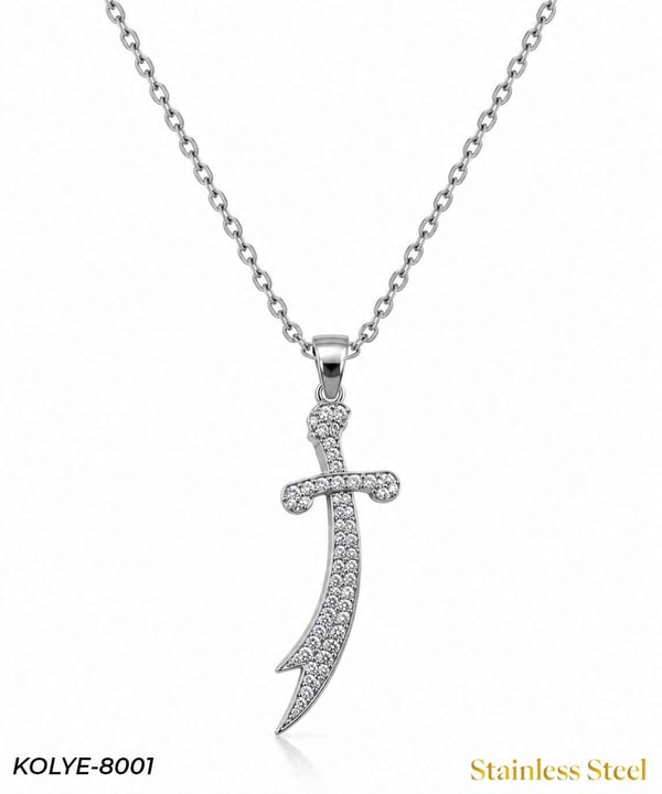  Çelik Taşlı Kılıç Motif Kolye 45 cm // KOLYE-8001KOLYE-8001