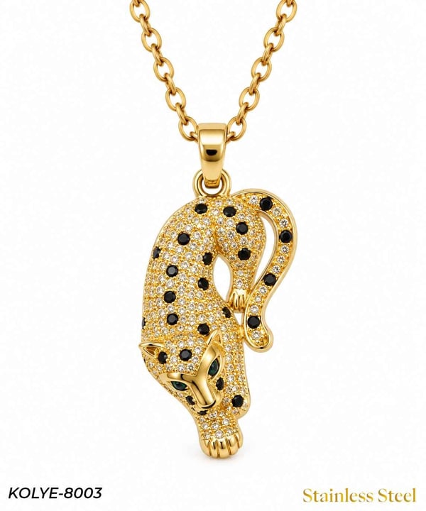  Çelik Taşlı Panter Motifli Kolye 45 cm // KOLYE-8003KOLYE-8003