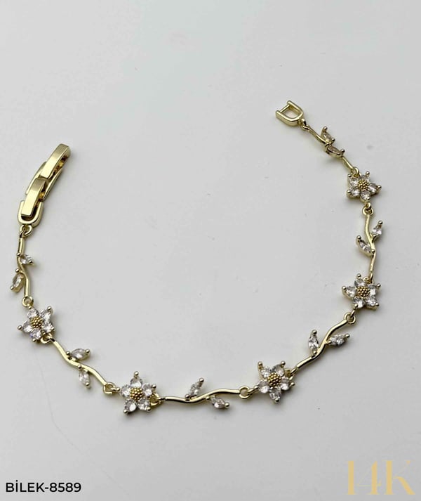 14K TAŞLI ÇİÇEK BİLEKLİK //BİLEK-8589BİLEK-8589