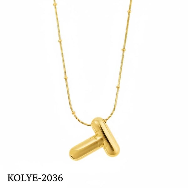Çelik Balon Harf Kolye Gold (T) 45cm // KOLYE-2036.KOLYE-2036