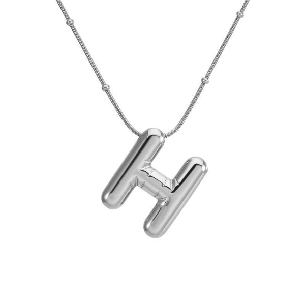 Çelik Balon Harf Kolye (H) 45cm Silver Renk // KOLYE-1716.KOLYE-1716