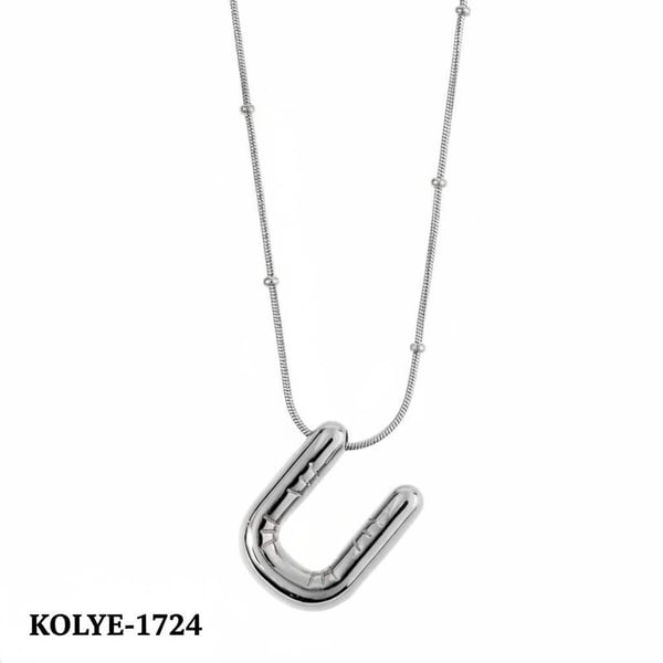 Çelik Balon Harf Kolye Silver (U) 45cm // KOLYE-1724.KOLYE-1724