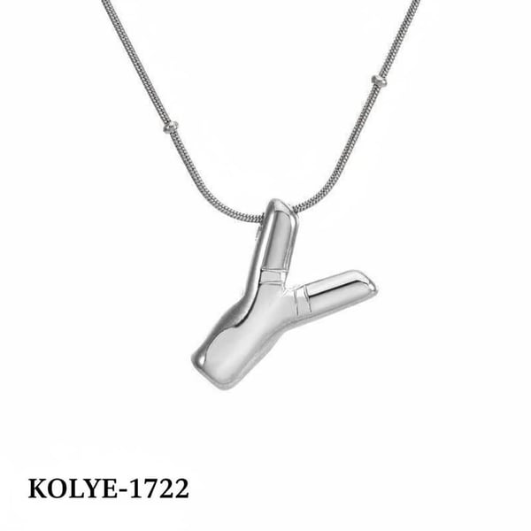 Çelik Balon Harf Kolye (Y) 45cm Silver Renk // KOLYE-1722.KOLYE-1722
