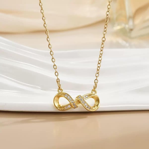 Çelik Gold Renk Taşlı Sonsuzluk Motifli Kolye // KOLYE-7281 KOLYE-7281