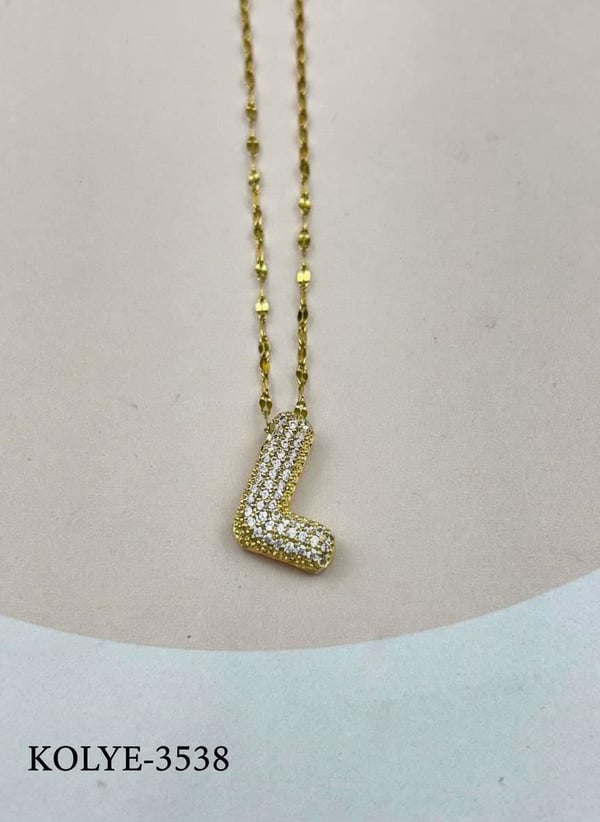 Çelik Gold Taşlı Balon Harf Kolye 45cm (L) // KOLYE-3538.KOLYE-3538