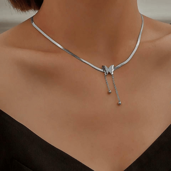 Çelik Silver Kelebek Kolye