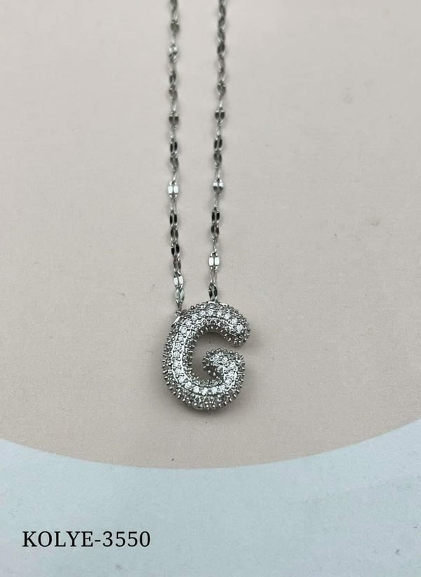 Çelik Silver Taşlı Balon Harf Kolye 45cm (G) // KOLYE-3550.KOLYE-3550