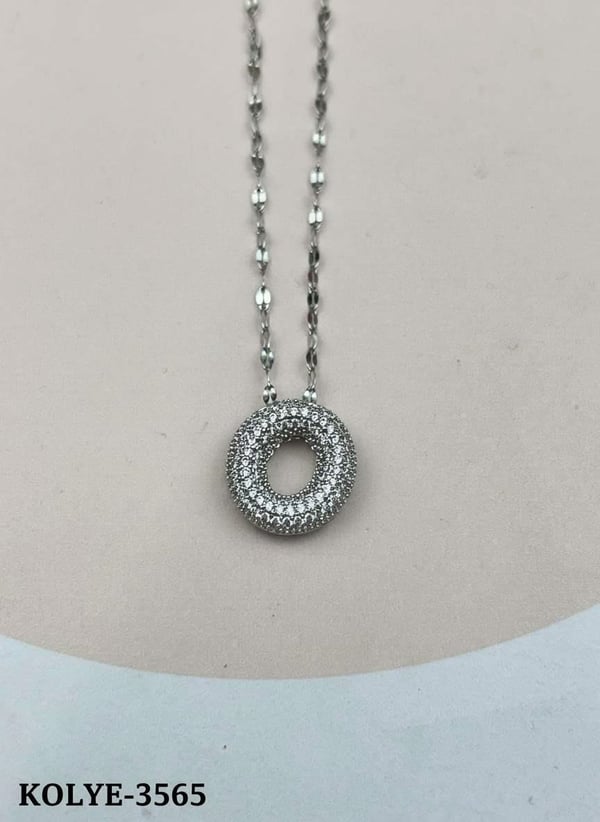 Çelik Silver Taşlı Balon Harf Kolye 45cm (O) // KOLYE-3565.KOLYE-3565