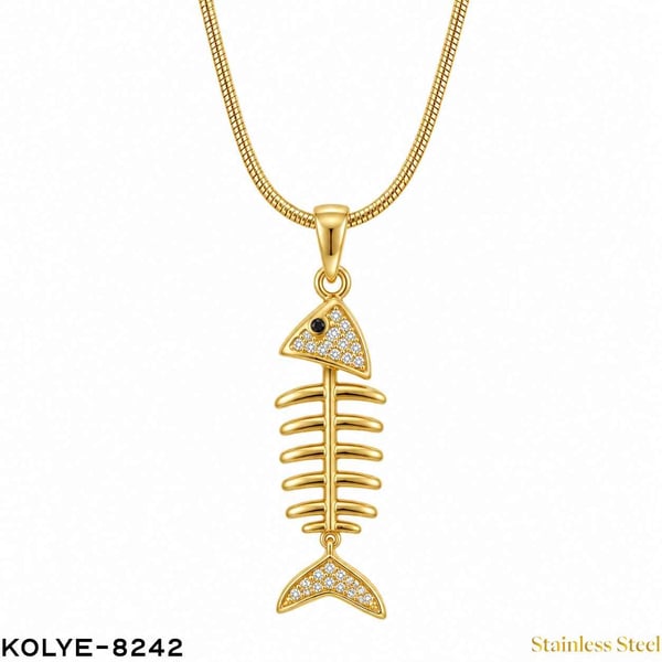 Çelik Taşlı Balık Sırtı Kolye 45CM //KOLYE-8242KOLYE-8242