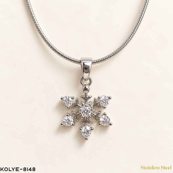 Çelik Taşlı Kar Tanesi Kolye 45CM //KOLYE-8148KOLYE-8148