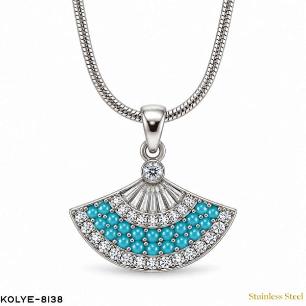 Çelik Taşlı Yelpaze Kolye 45CM //KOLYE-8138KOLYE-8138