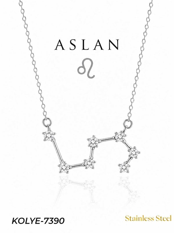 Çelik Yıldız Haritası Kolye Aslan // KOLYE-7390KOLYE-7390