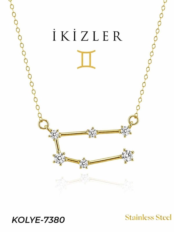 Çelik Yıldız Haritası Kolye İkizler // KOLYE-7380KOLYE-7380