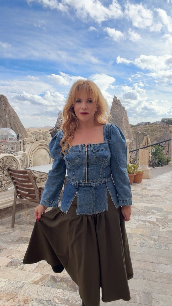 Denim Detaylı Crop Etekli Takım