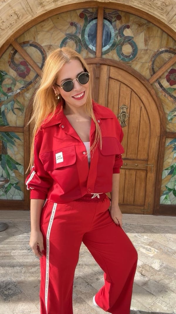 Kırmızı Şerit Detaylı Ceket Pantolon Takım