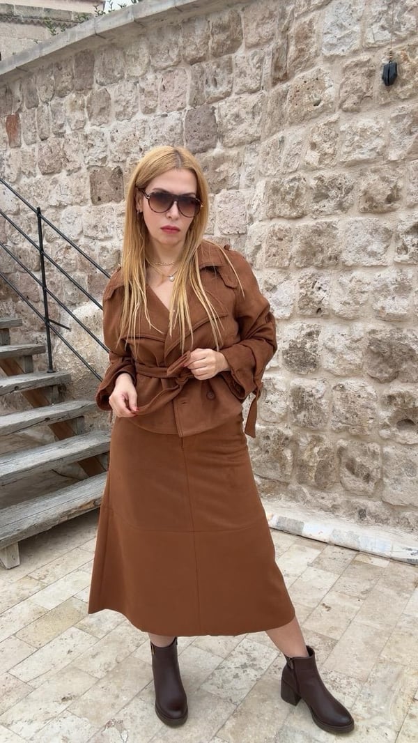 Süet Etek Ceket Takım Tarçın