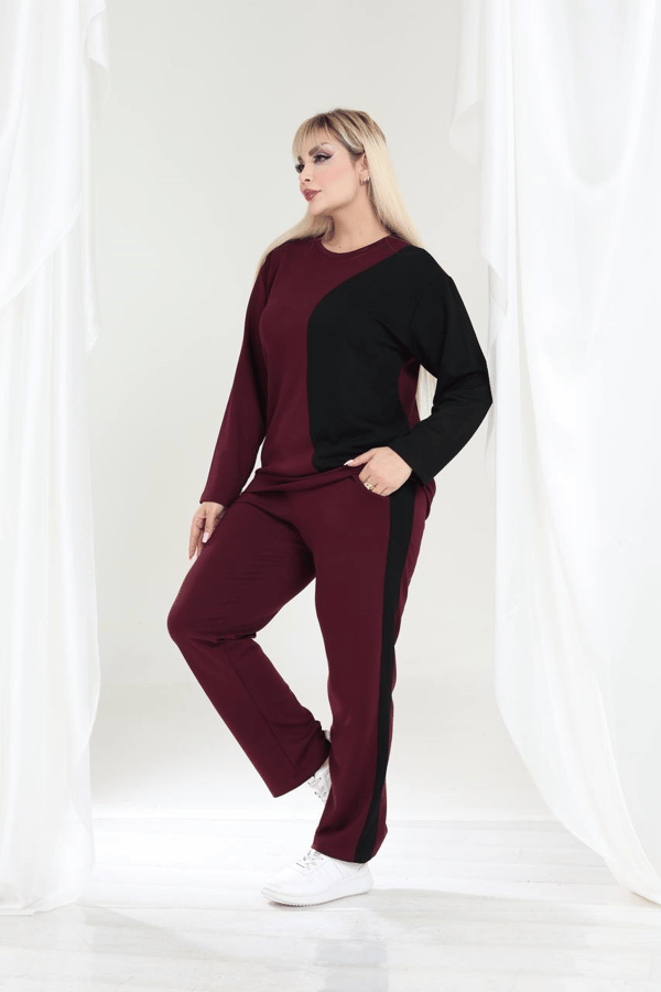 İKM BUTİK Oysho Kumaş Bordo Yanı Siyah Detaylı Takım