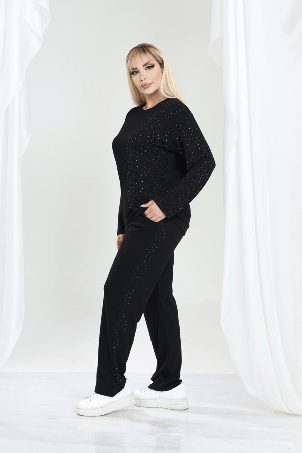 İKM BUTİK Oysho Kumaş Siyah Taş Detaylı Takım
