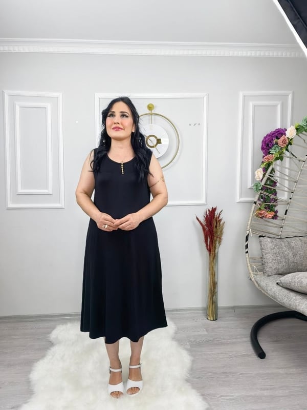İKM BUTİK Viskon Askılı Siyah cepli Likralı Elbise