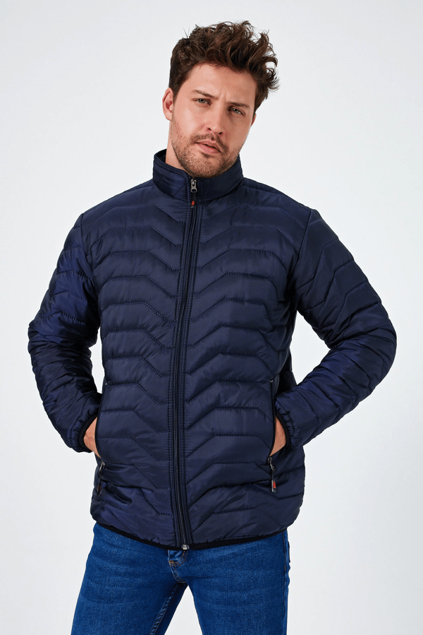 Dik Yaka Lightweight Rüzgar Geçirmez Slim Fit Şişme Spor Mont