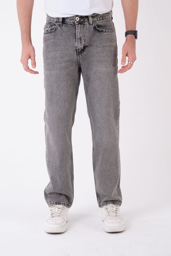 Erkek Antrasit Kar Yıkama Relaxed Fit Jean Pantolon Bol Paça Kot Pantolon