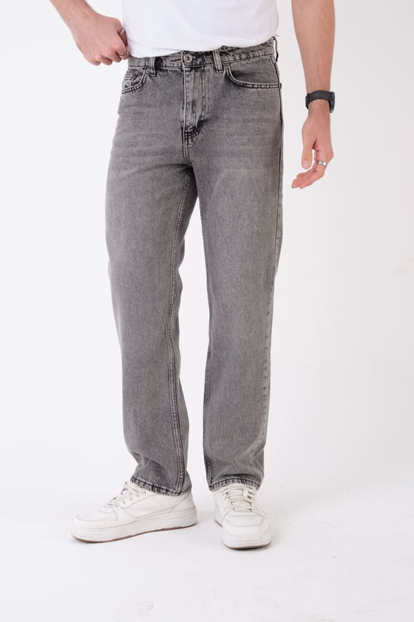 Erkek Antrasit Kar Yıkama Relaxed Fit Jean Pantolon Bol Paça Kot Pantolon