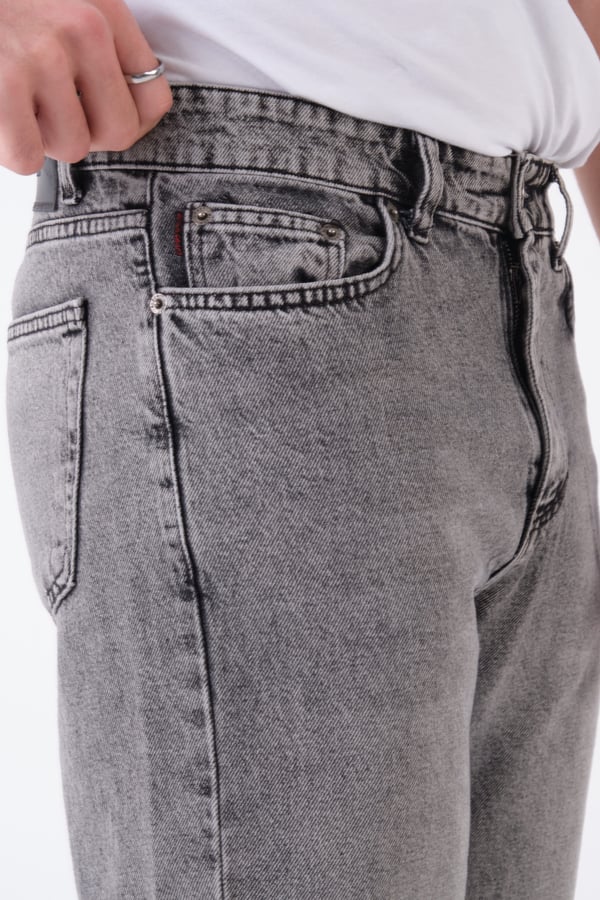 Erkek Antrasit Kar Yıkama Relaxed Fit Jean Pantolon Bol Paça Kot Pantolon