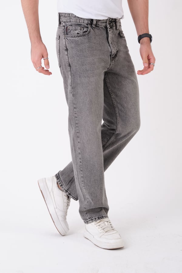 Erkek Antrasit Kar Yıkama Relaxed Fit Jean Pantolon Bol Paça Kot Pantolon