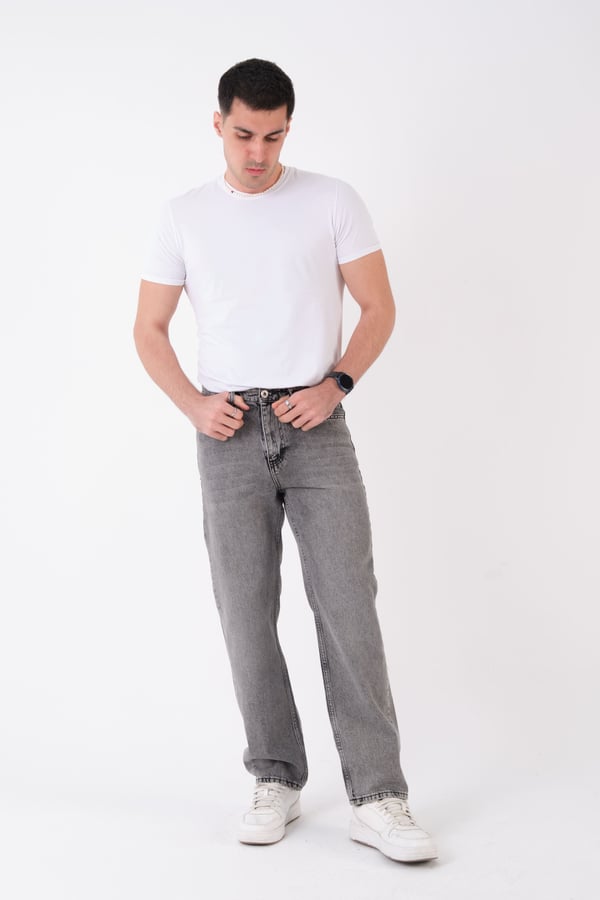 Erkek Antrasit Kar Yıkama Relaxed Fit Jean Pantolon Bol Paça Kot Pantolon