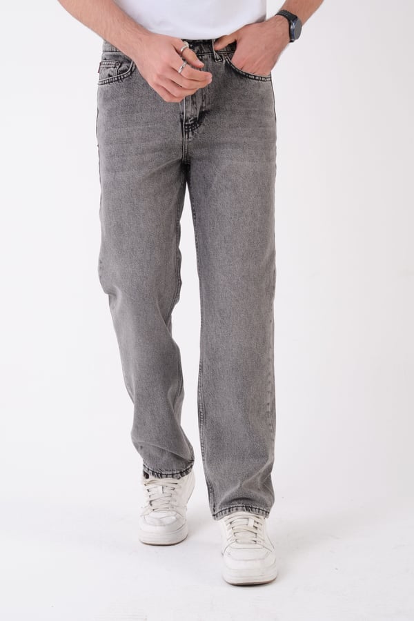 Erkek Antrasit Kar Yıkama Relaxed Fit Jean Pantolon Bol Paça Kot Pantolon