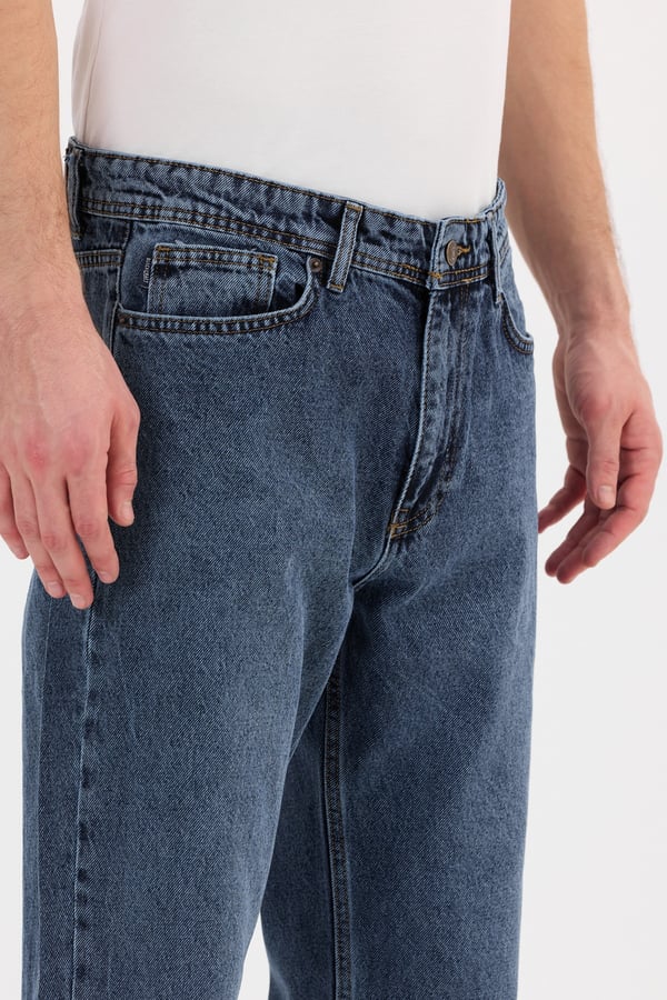 Erkek Baggy Jean Pantolon | Mavi Kar Yıkama - B48212