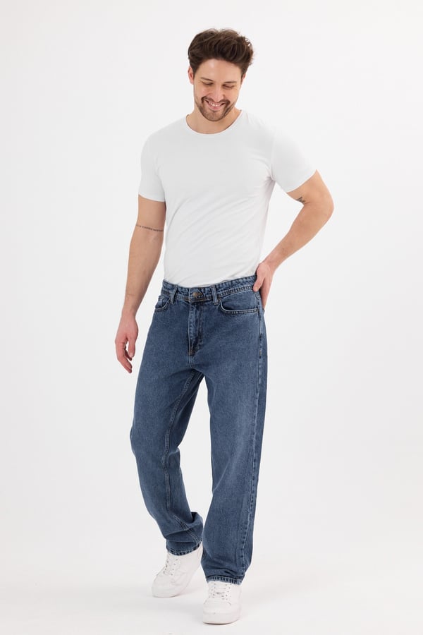 Erkek Baggy Jean Pantolon | Mavi Kar Yıkama - B48212