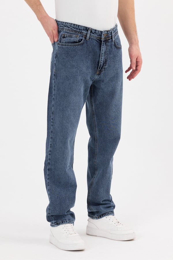 Erkek Baggy Jean Pantolon | Mavi Kar Yıkama - B48212