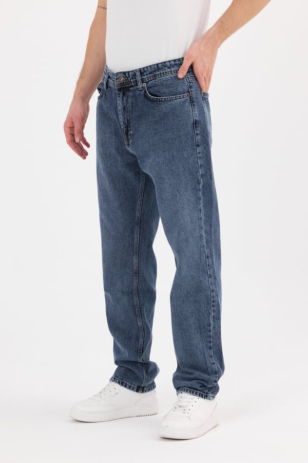 Erkek Baggy Jean Pantolon | Mavi Kar Yıkama - B48212