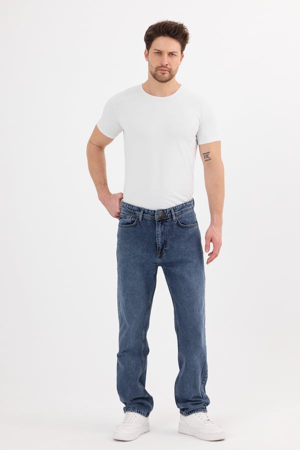 Erkek Baggy Jean Pantolon | Mavi Kar Yıkama - B48212