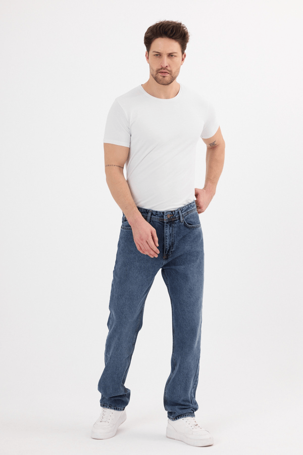 Erkek Baggy Jean Pantolon | Mavi Kar Yıkama - B48212