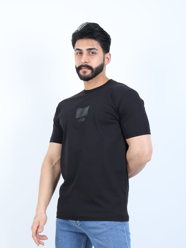 Erkek Bisiklet Yaka Baskı Detaylı Relaxed Fit Tişört