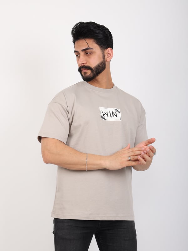 Erkek Bisiklet Yaka Baskılı Oversize Tişört