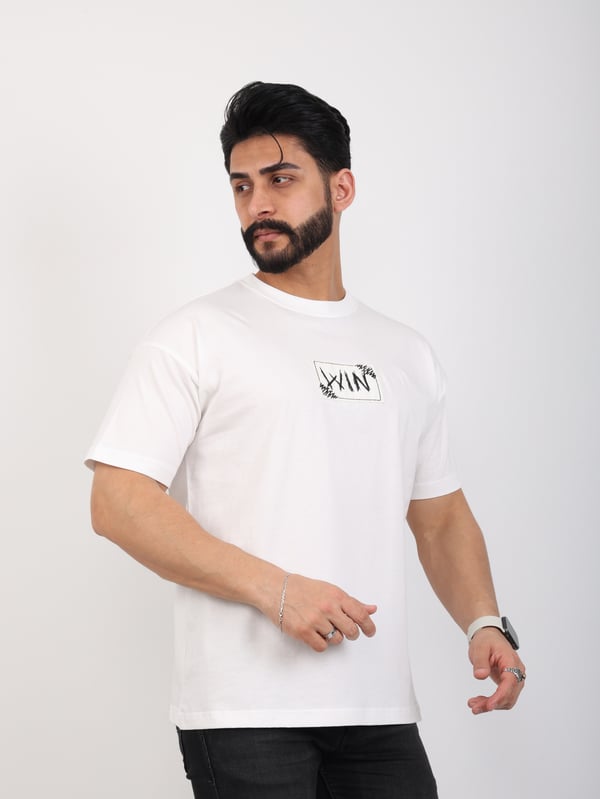 Erkek Bisiklet Yaka Baskılı Oversize Tişört
