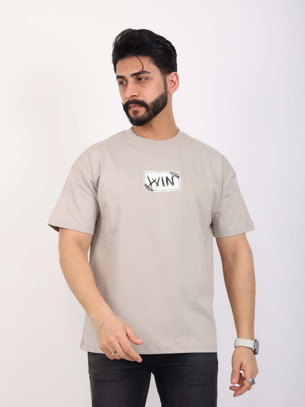 Erkek Bisiklet Yaka Baskılı Oversize Tişört