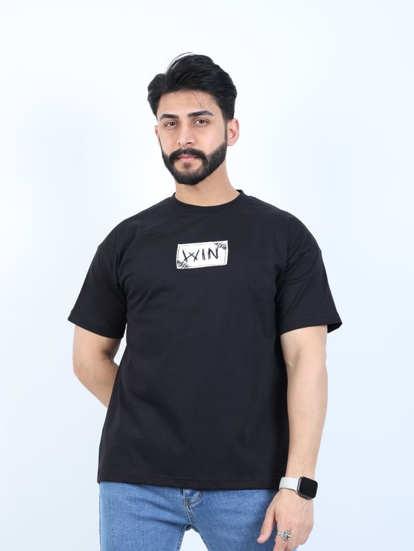 Erkek Bisiklet Yaka Baskılı Oversize Tişört