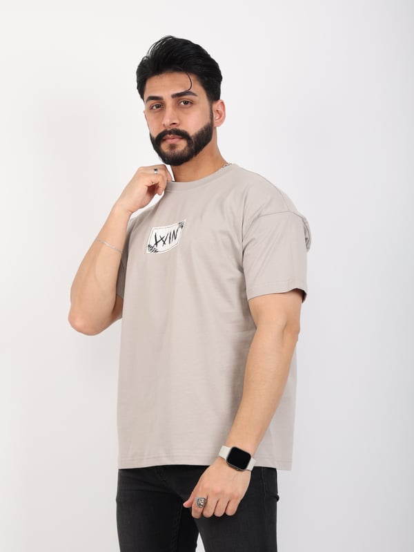 Erkek Bisiklet Yaka Baskılı Oversize Tişört