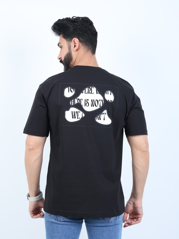 Erkek Bisiklet Yaka Baskılı Oversize Tişört
