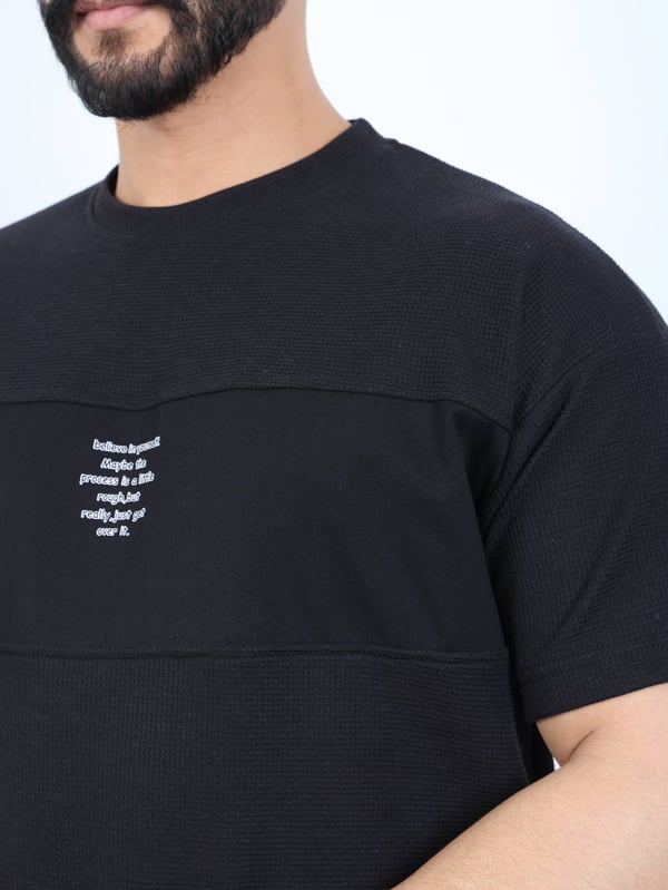 Erkek Bisiklet Yaka Baskılı Oversize Tişört