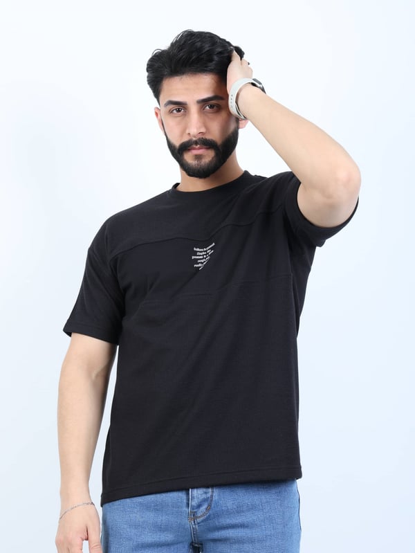 Erkek Bisiklet Yaka Baskılı Oversize Tişört