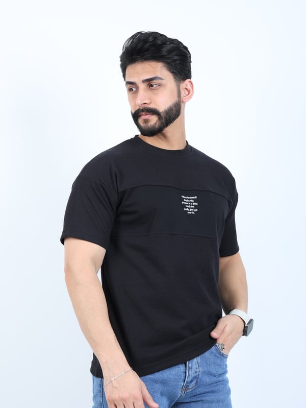 Erkek Bisiklet Yaka Baskılı Oversize Tişört