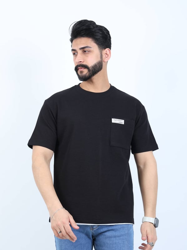 Erkek Bisiklet Yaka Cepli Oversize Tişört